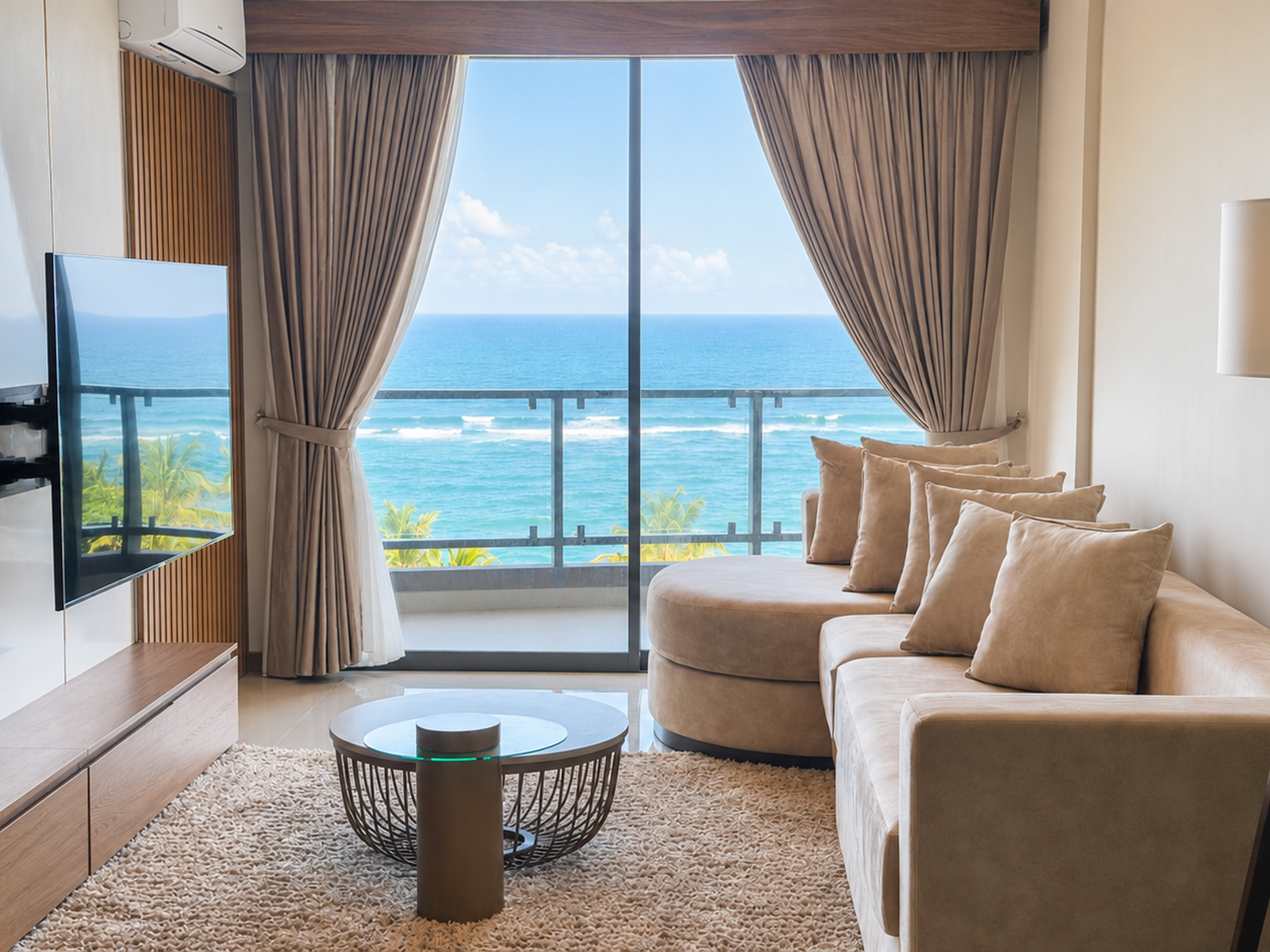 Ocean-view living room in a Colombo holiday apartment