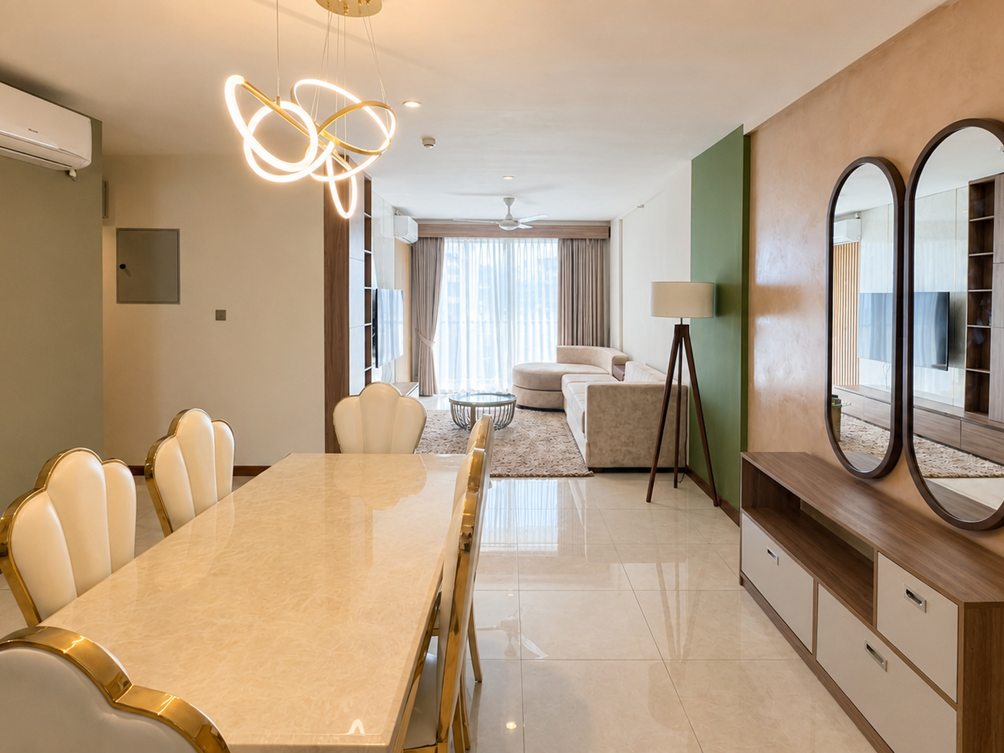 Dining area and living room in self-catering Colombo apartment